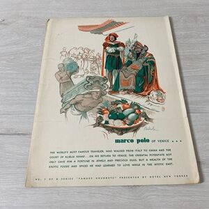 1946 Hotel New Yorker “Famous Gourmets” Marco Polo Of Venice Menu 12x9 Vintage